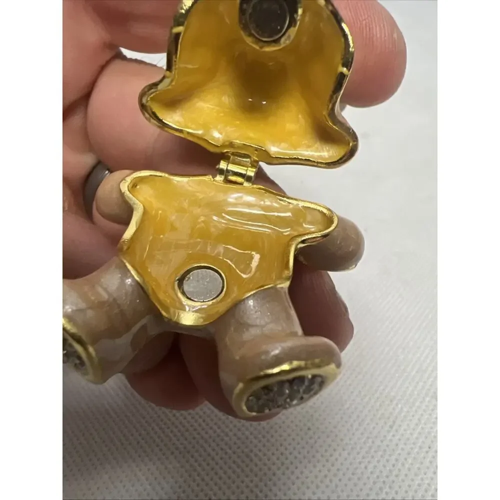 Teddy Bear Trinket Box Baby’s First Jewelry Box Gold Color With Stones Baby Gift